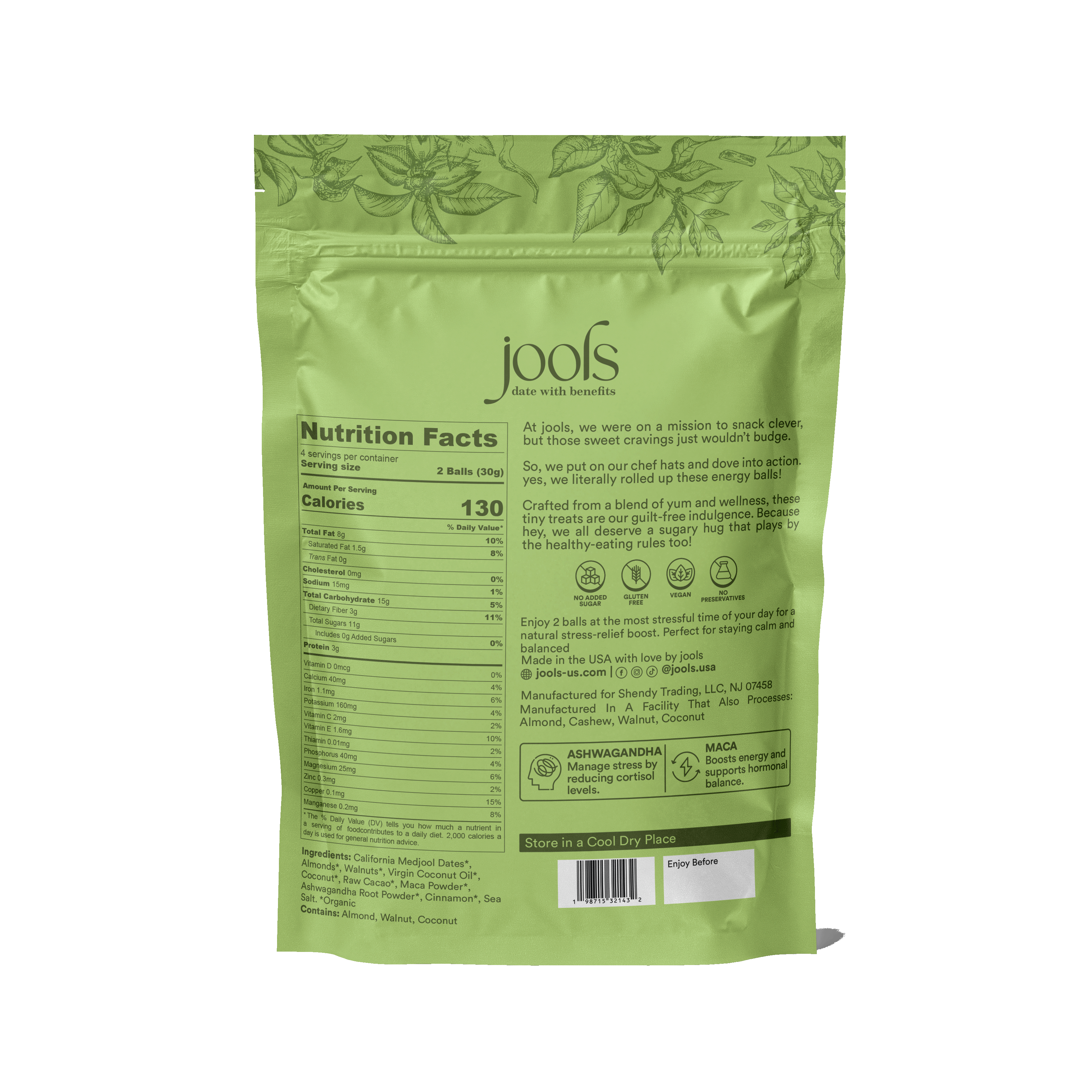 Green package of Joofs with nutrition facts label on a white background